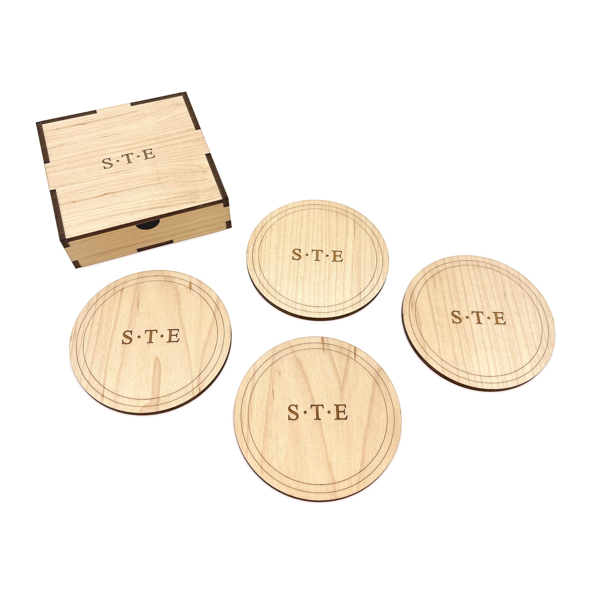 Wood Drink Round Coasters Set of 6 Laser Cut Coasters with Stand