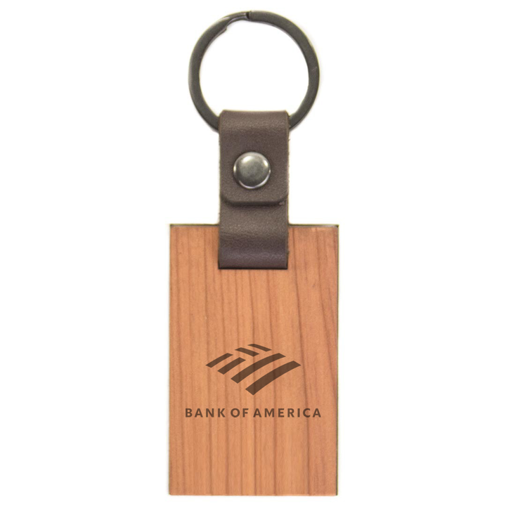 Blank Leather And Wood Keychain with Corporate Logo