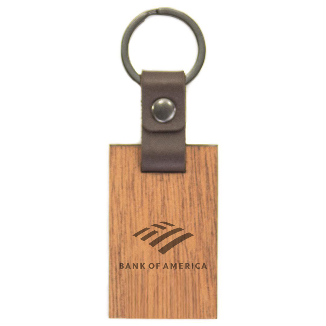 Blank Leather And Wood Keychain with Corporate Logo