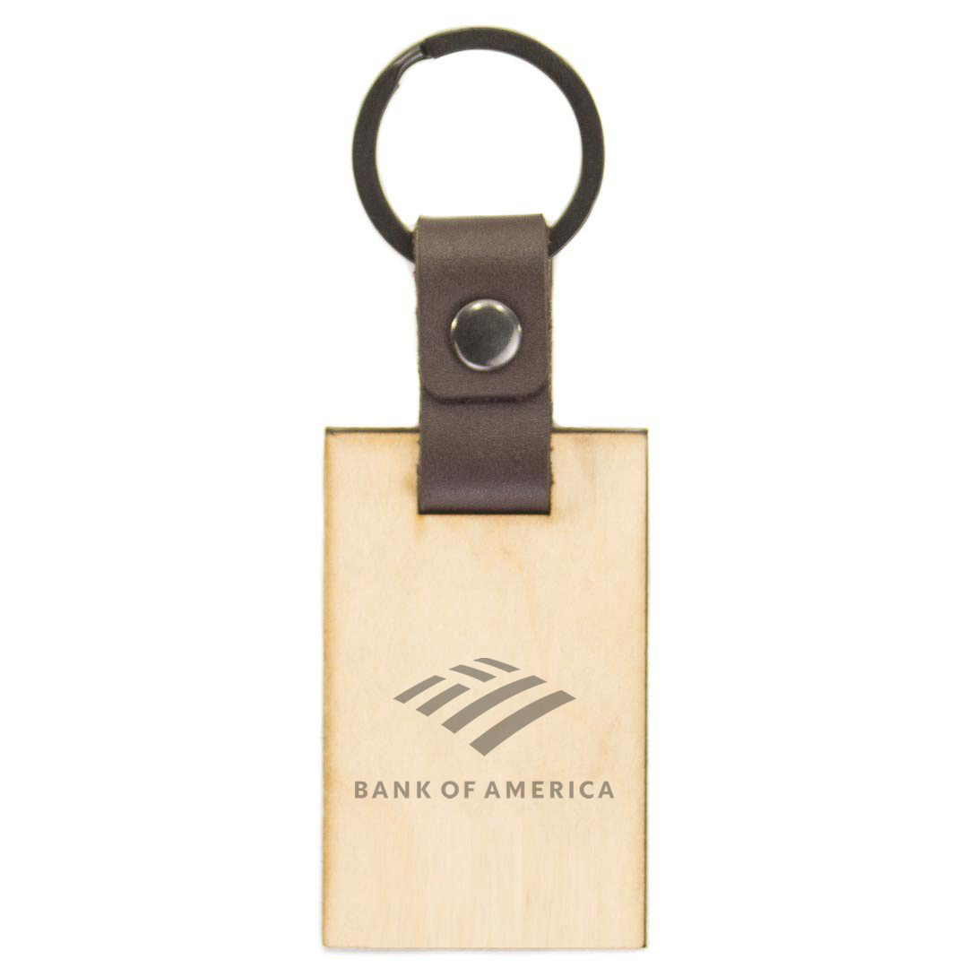 Blank Leather And Wood Keychain with Corporate Logo